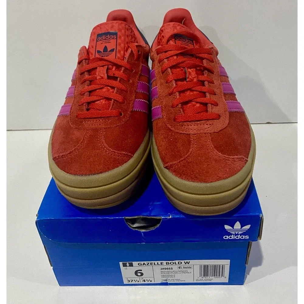 NEW Adidas Gazelle Bold Platform Red Lucid Fuchsia JH9665 Womens Size 6 Sneakers - Picture 2 of 5
